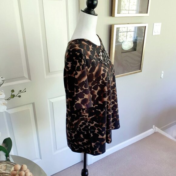 EUC Michel Studio animal print bejeweled short sleeve tshirt top - Picture 3 of 5
